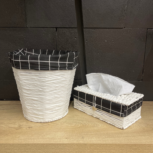 STRAW TRASH BASKET + TISSUE BOX SET KITAD