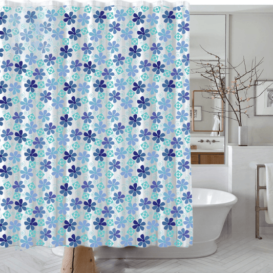 PRINTED SHOWER CURTAIN FLOWER BLUE