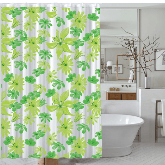 PRINTED SHOWER CURTAIN FLOWER GREEN