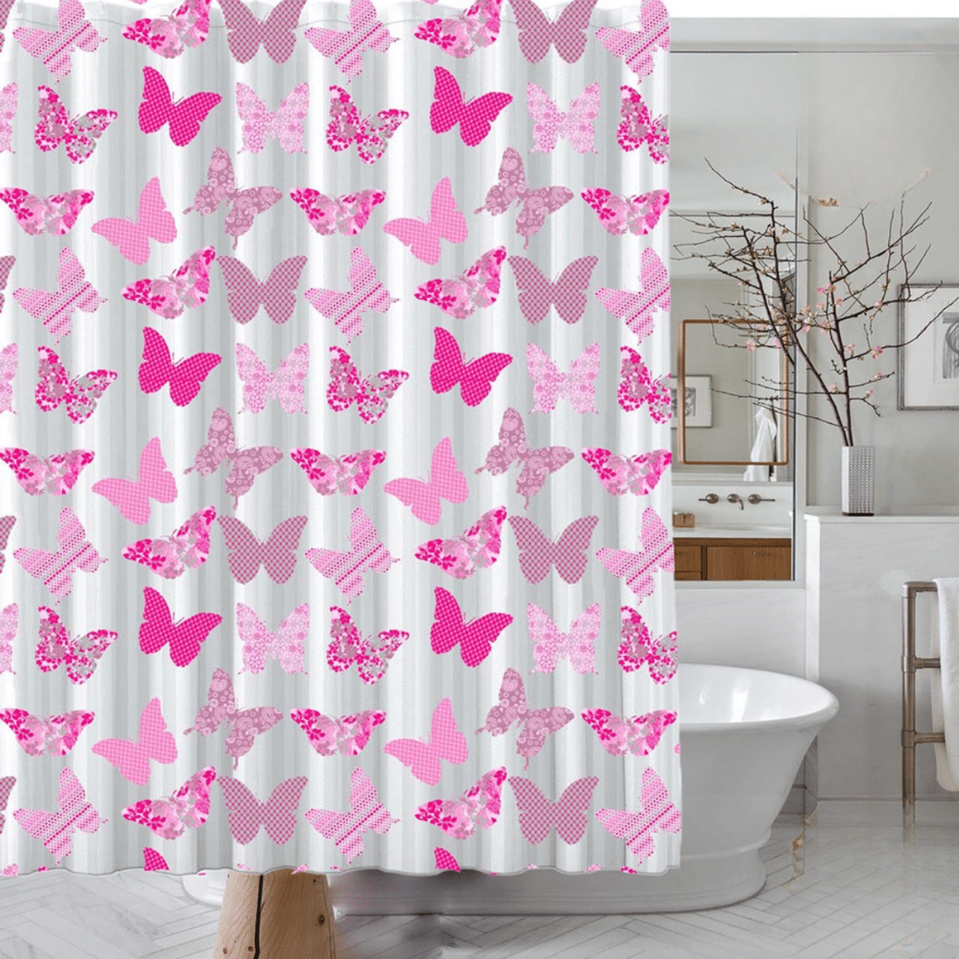 PRINTED SHOWER CURTAIN BUTTERFLY ROSE