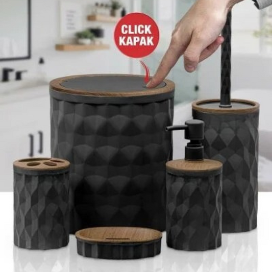 OKY DIAMOND WOOD BATHROOM SET ROUND 5 PIECE