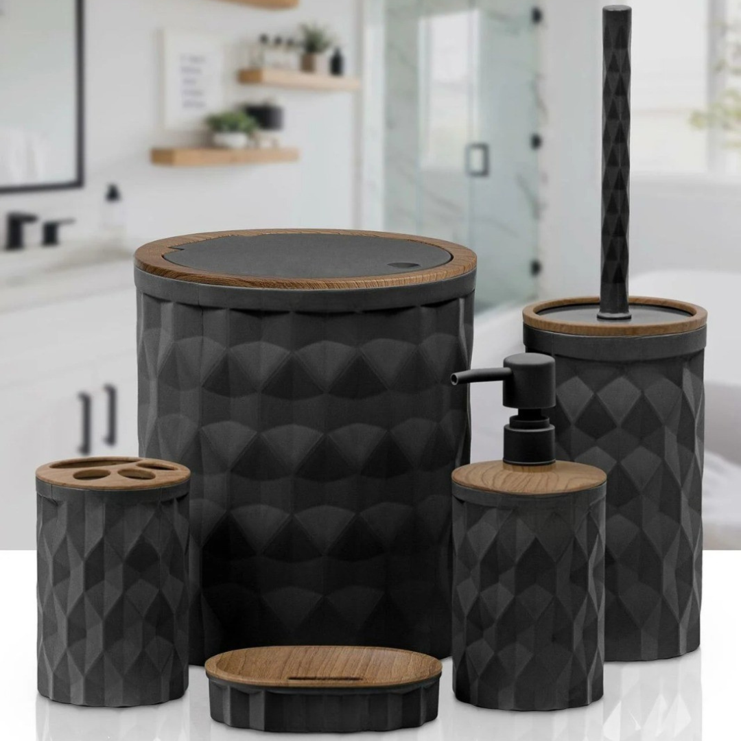 OKY DIAMOND WOOD BATHROOM SET ROUND 5 PIECE