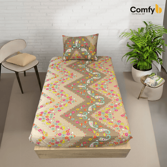 COMFYB 100% COTTON PRINTED FITTED SHEET SET