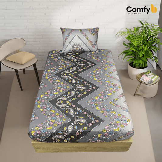 COMFYB 100% COTTON PRINTED FITTED SHEET SET