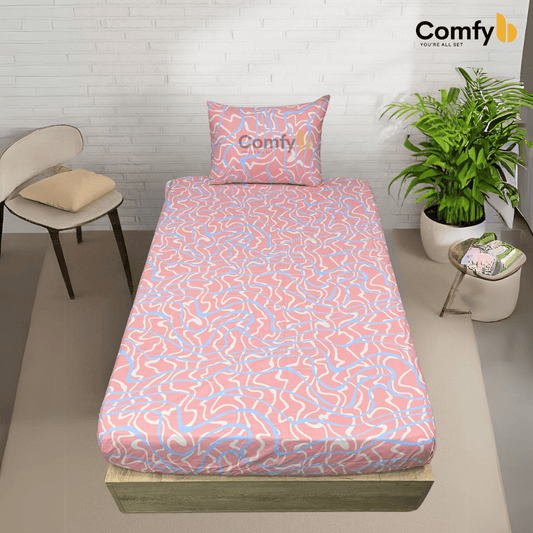 COMFYB 100% COTTON PRINTED FITTED SHEET SET