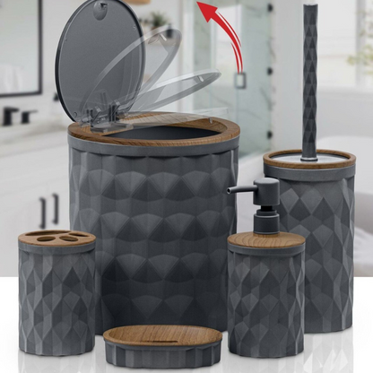 OKY DIAMOND WOOD BATHROOM SET ROUND 5 PIECE