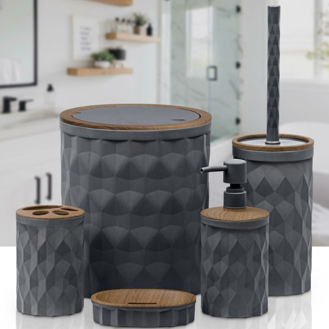 OKY DIAMOND WOOD BATHROOM SET ROUND 5 PIECE