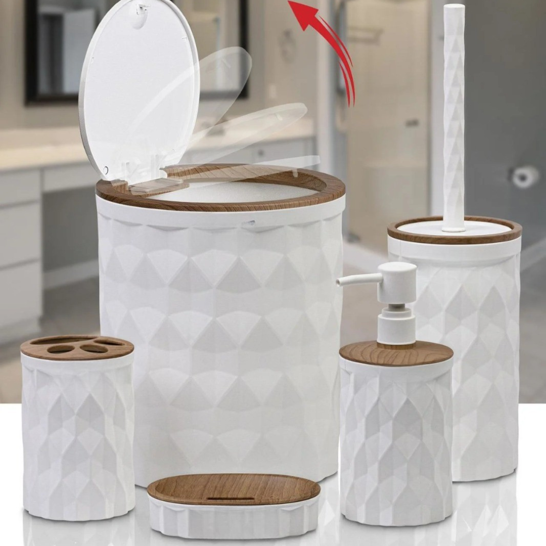 OKY DIAMOND WOOD BATHROOM SET ROUND 5 PIECE