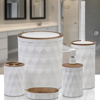 OKY DIAMOND WOOD BATHROOM SET ROUND 5 PIECE