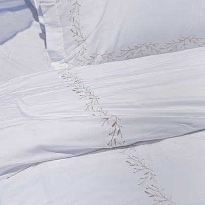 COMFYB EMBROIDERED 100% COTTON BED SET LEAF GOLD