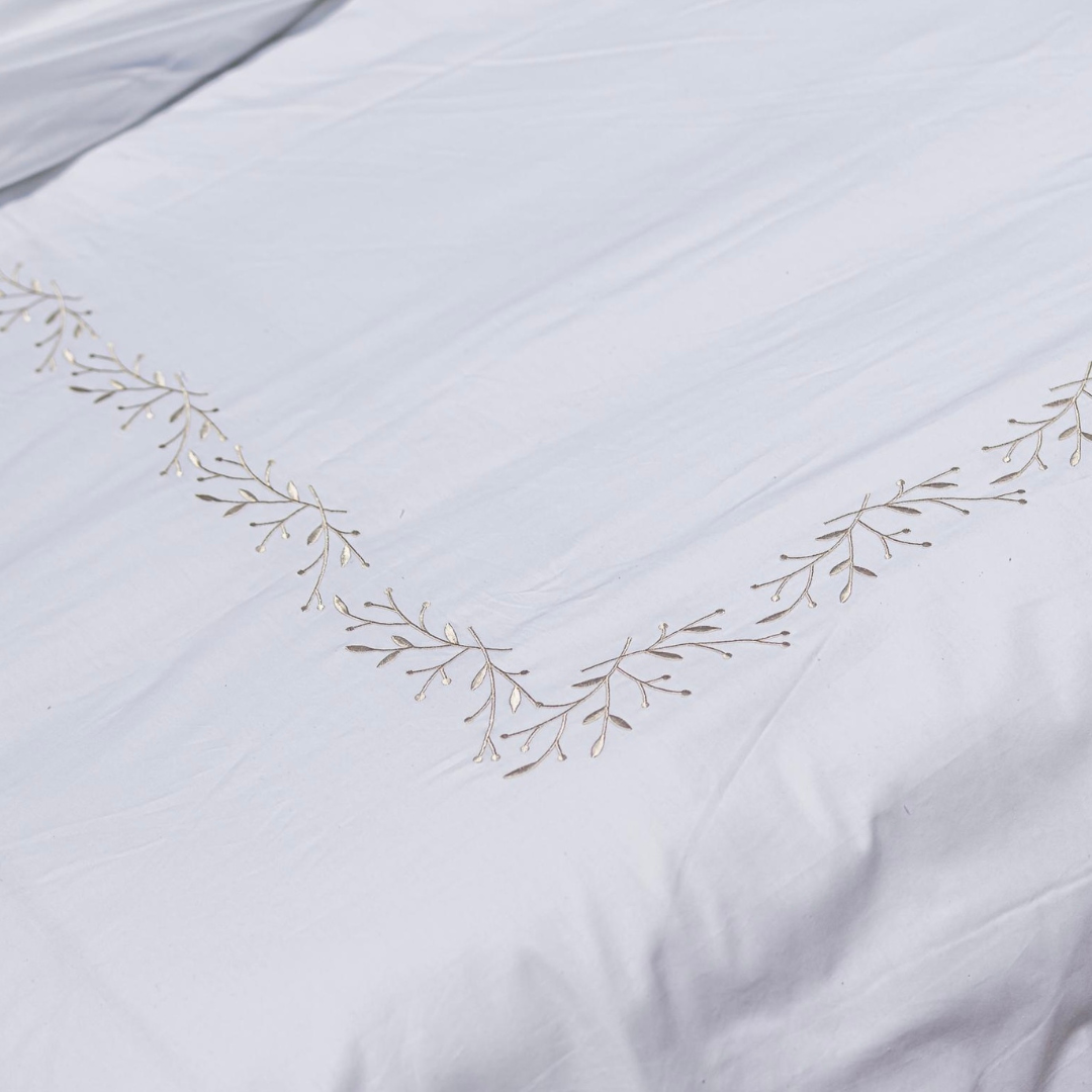 COMFYB EMBROIDERED 100% COTTON BED SET LEAF GOLD