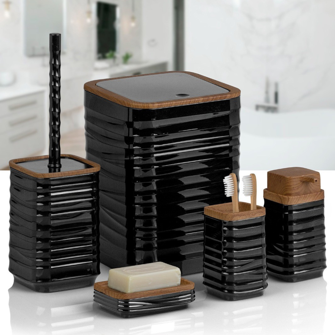 LUNA WOOD BATHROOM SET SQUARE 5 PIECE