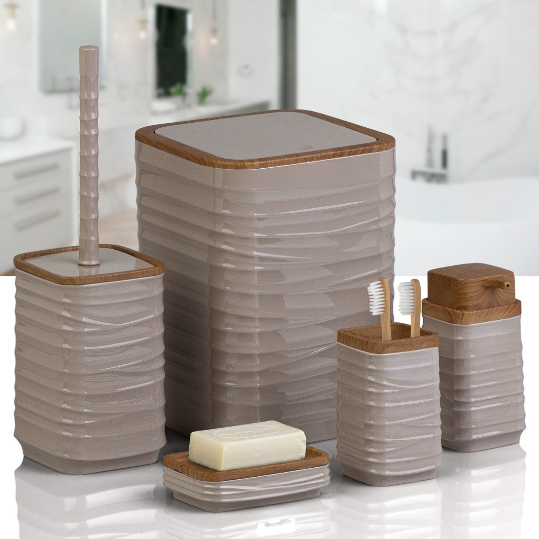 LUNA WOOD BATHROOM SET SQUARE 5 PIECE