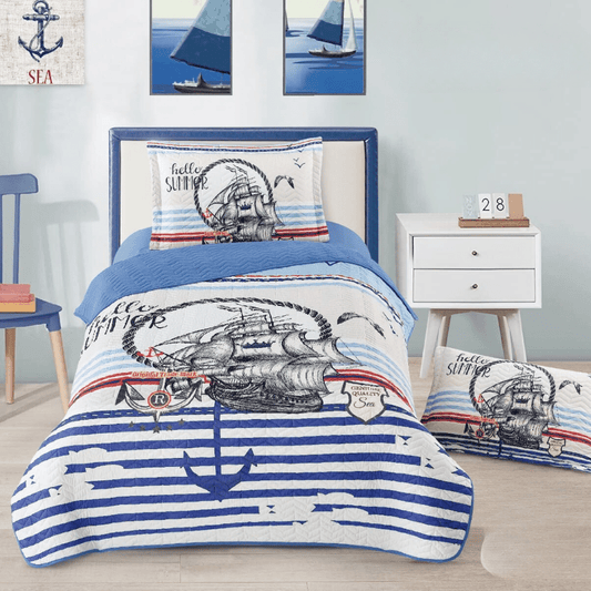 BOAT PRINTED KIDS BEDSPREAD