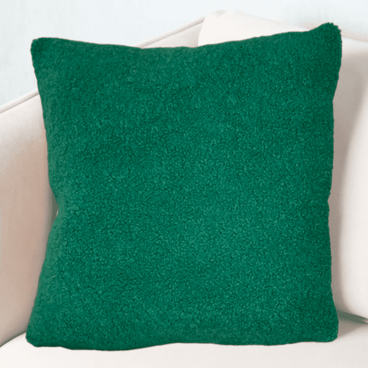 CURLED GREEN FUR CUSHION WITH FILLING