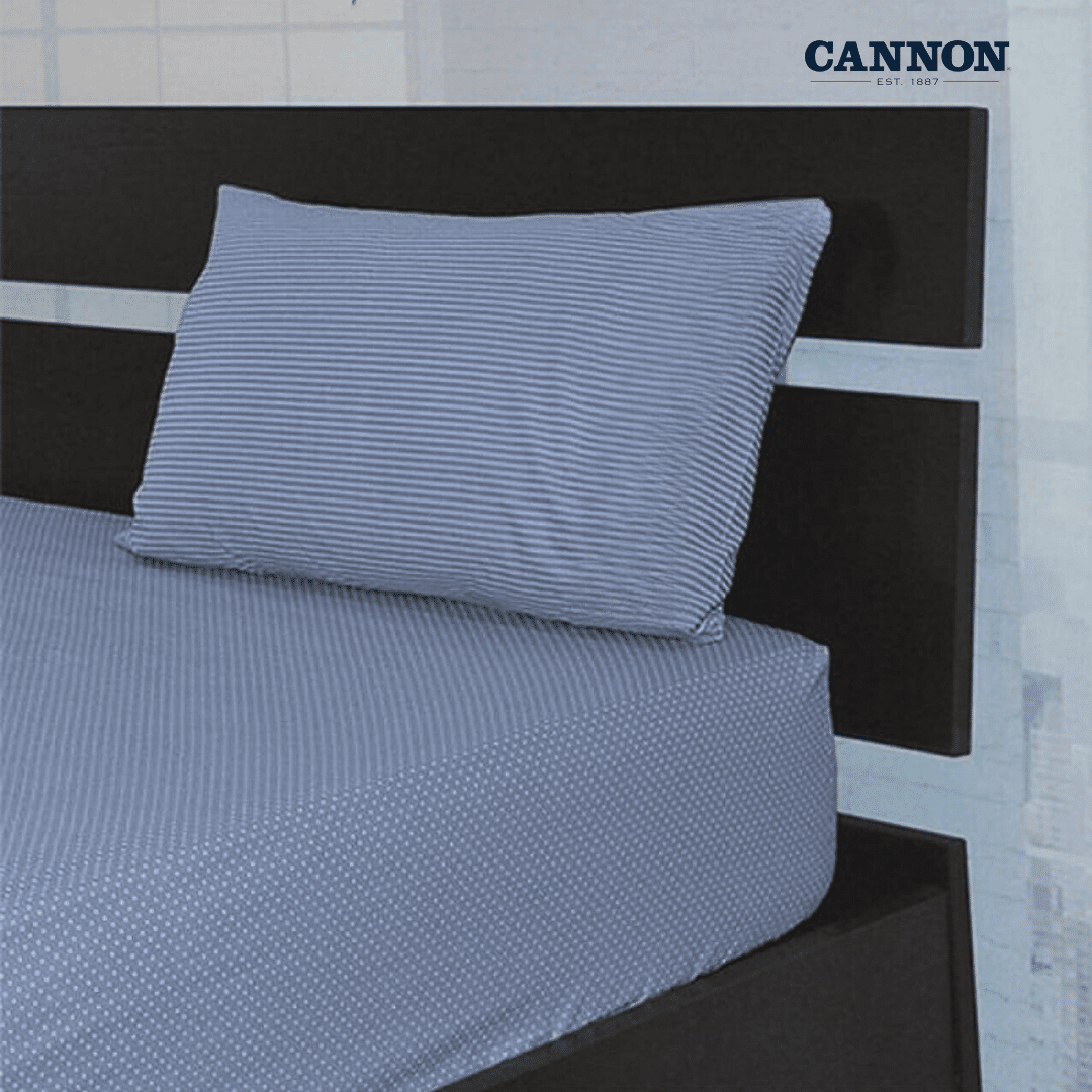 CANNON DOTS & STRIPE POLY COTTON 50/50 SHADES OF BLUE FITTED SHEET SETS