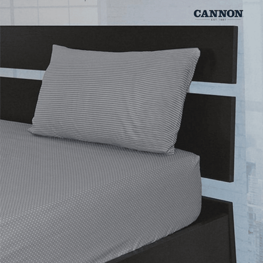 CANNON DOTS & STRIPE POLY COTTON 50/50 GREY FITTED SHEET SETS