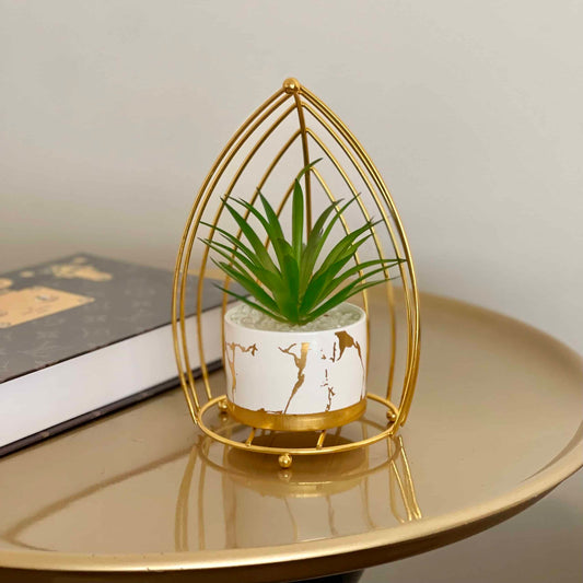 ARTIFICIAL PLANT MARBLE GOLD METAL BOAT SHAPE