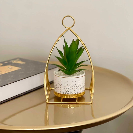 ARTIFICIAL PLANT GOLD METAL STAND WITH DESK