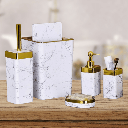 MARBLE GOLD 5 PIECES BATHROOM SET