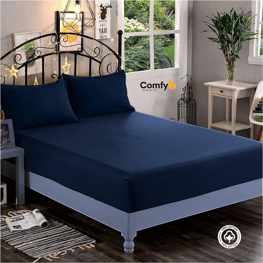 COMFYB 100% COTTON FITTED SHEET SETS BLUE