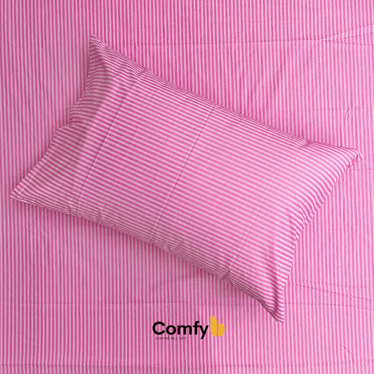 Elevate your bedding with Comfyb Stripes Poly Cotton 50/50 Fitted Sheet Sets, featuring a striped fitted sheet and pillowcases in soft tones. Crafted from a 50/50 poly-cotton blend, these sets require no ironing. Available in single (two 120×200+30 cm fitted sheets, two 50×75 cm pillowcases), double (180×200+30 cm fitted sheet, two 50×75 cm pillowcases), and king sizes (200×200+30 cm fitted sheet, two 50×75 cm pillowcases), each ensures a comfortable night's sleep.