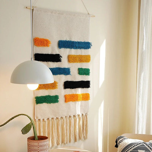 BOHO LINES WALL HANGING ART WITH TASSELS