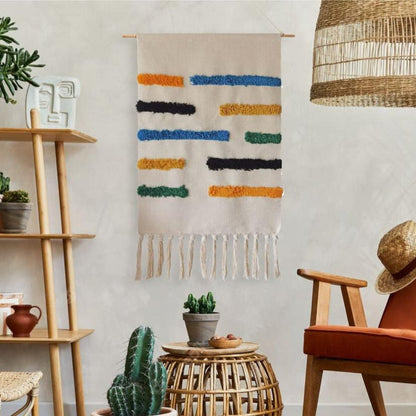 BOHO LINES WALL HANGING ART WITH TASSELS