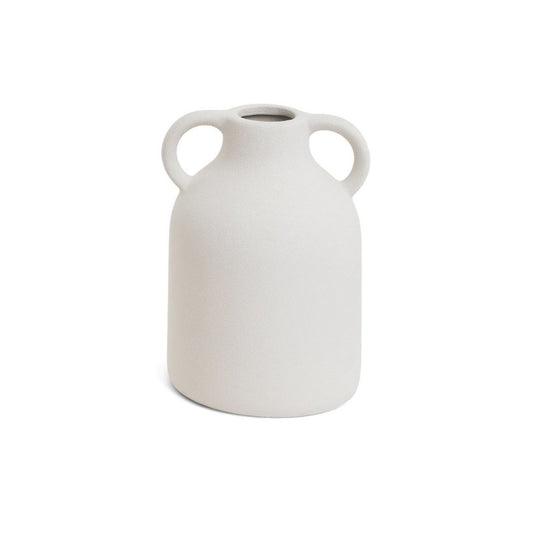 CERAMIC WHITE VASE WITH HANDLES