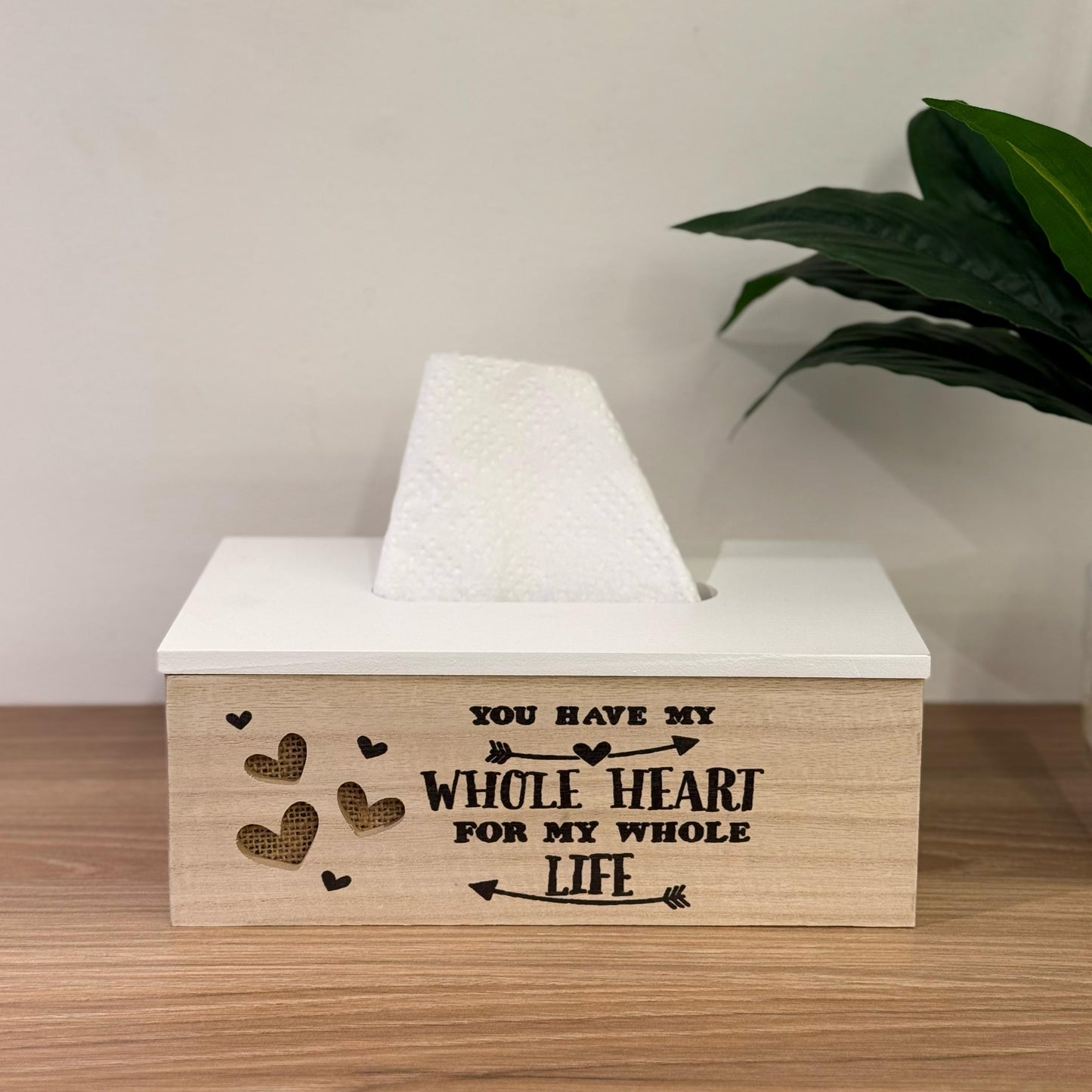 HEARTS WOODEN TISSUE BOX