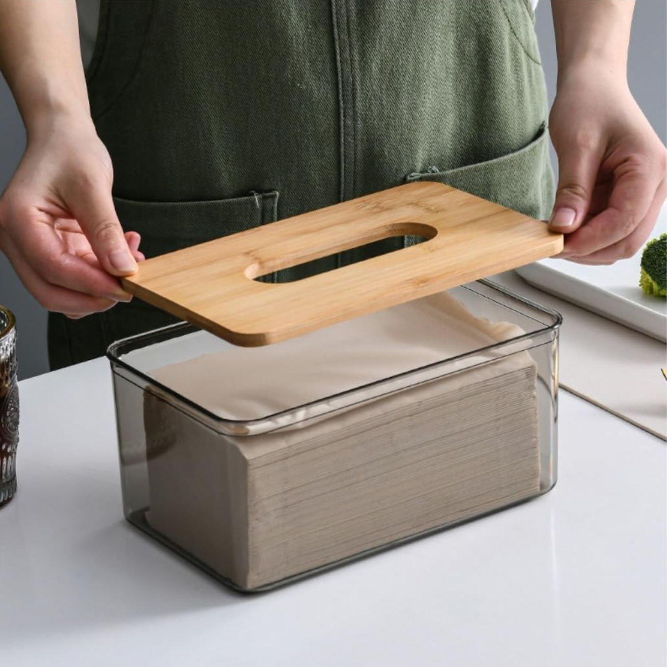 PLEXI WOOD TISSUE BOX