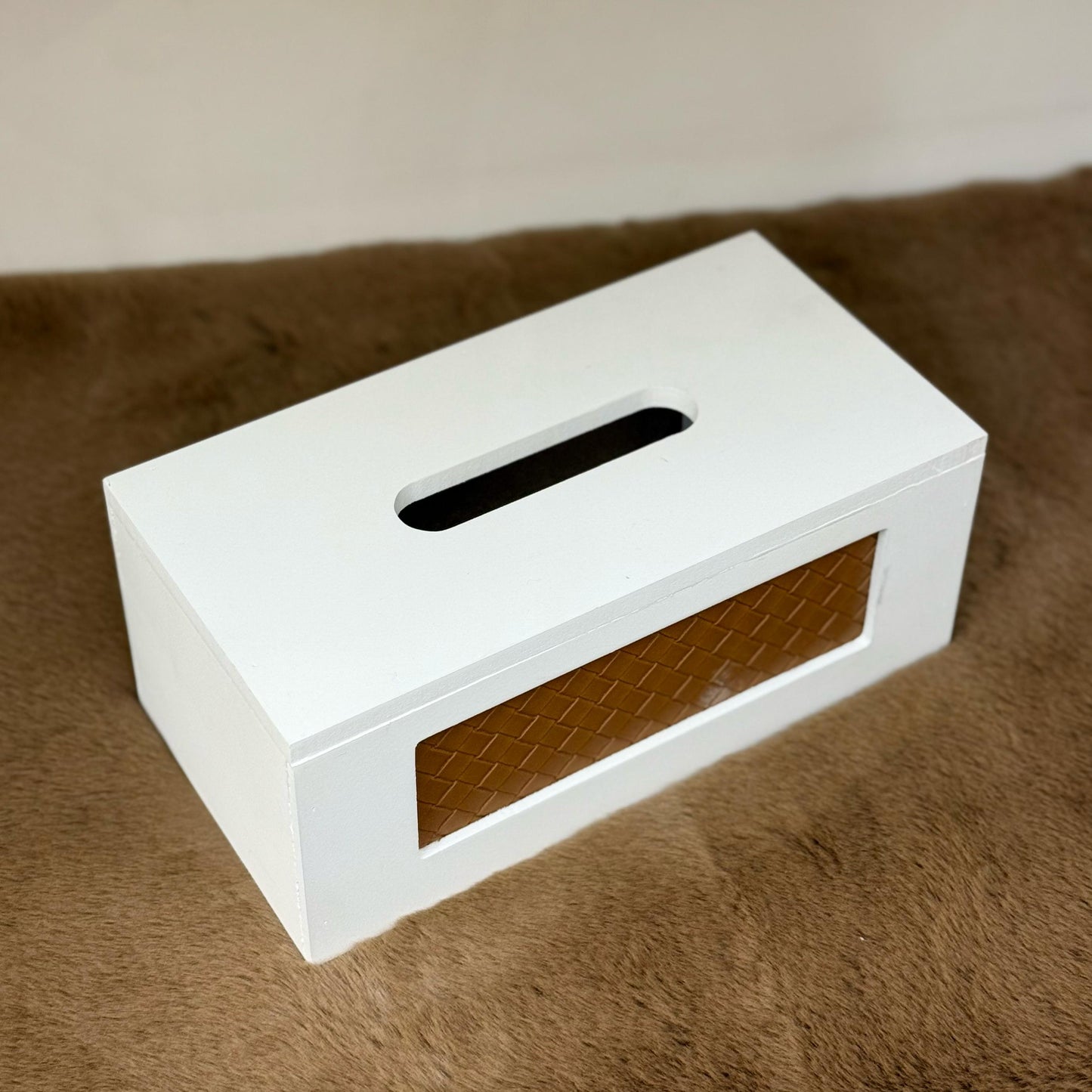 WOOD LEATHER TISSUE BOX