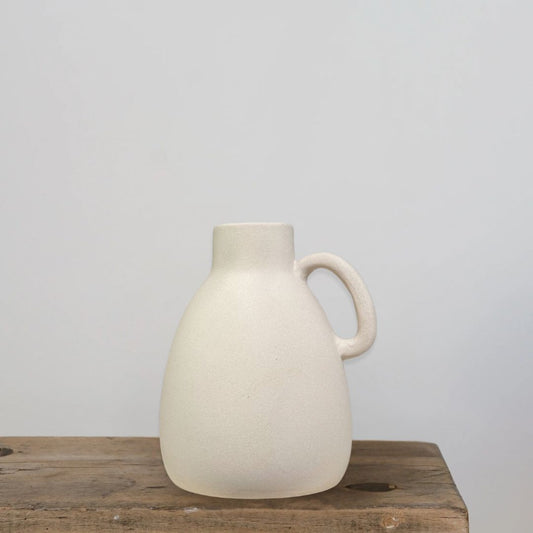 CERAMIC BEIGE VASE WITH HANDLE