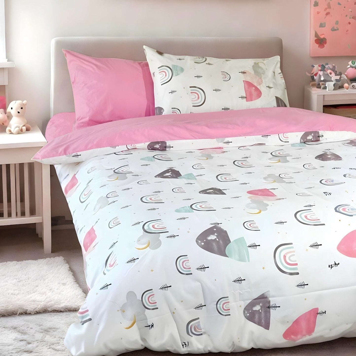 COMFYB 100% COTTON RAINBOW PINK BED SET