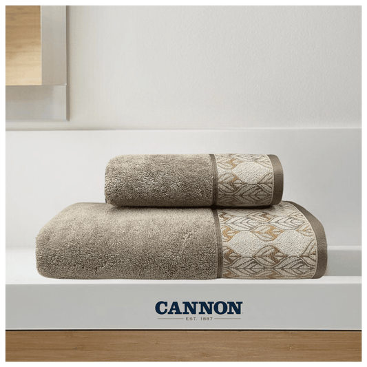 CANNON 100% LUXURY COTTON TAUPE PRINTED TOWELS